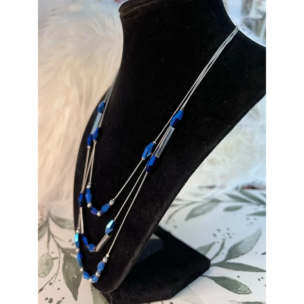 Hard To Find Vintage Charming Charlie Royal Blue Necklace Three-tier Elegant